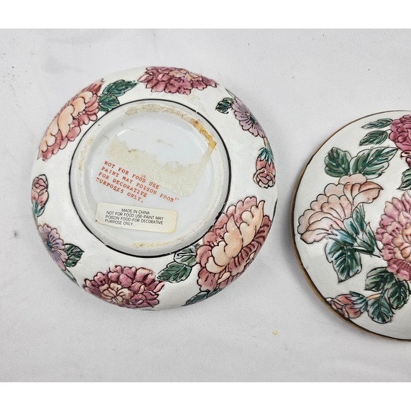 Floral Porcelain Vase Candlestick Trinket Box Cat Decor Set Cottagecore - Picture 6 of 16